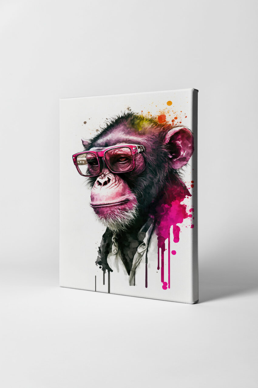 Digitale Kunst Poster Schimpanse Herrenbrille pink schwarz