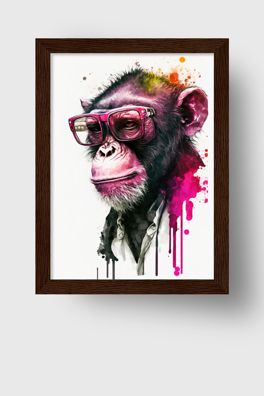 Digitale Kunst Poster Schimpanse Herrenbrille pink schwarz