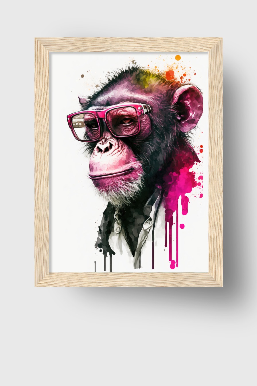 Digitale Kunst Poster Schimpanse Herrenbrille pink schwarz
