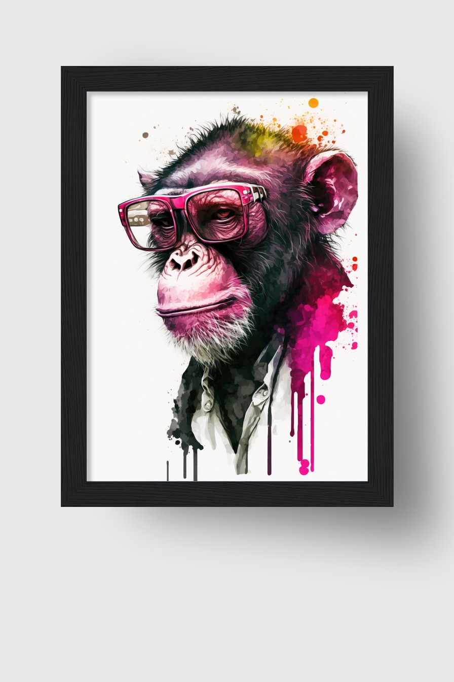 Digitale Kunst Poster Schimpanse Herrenbrille pink schwarz