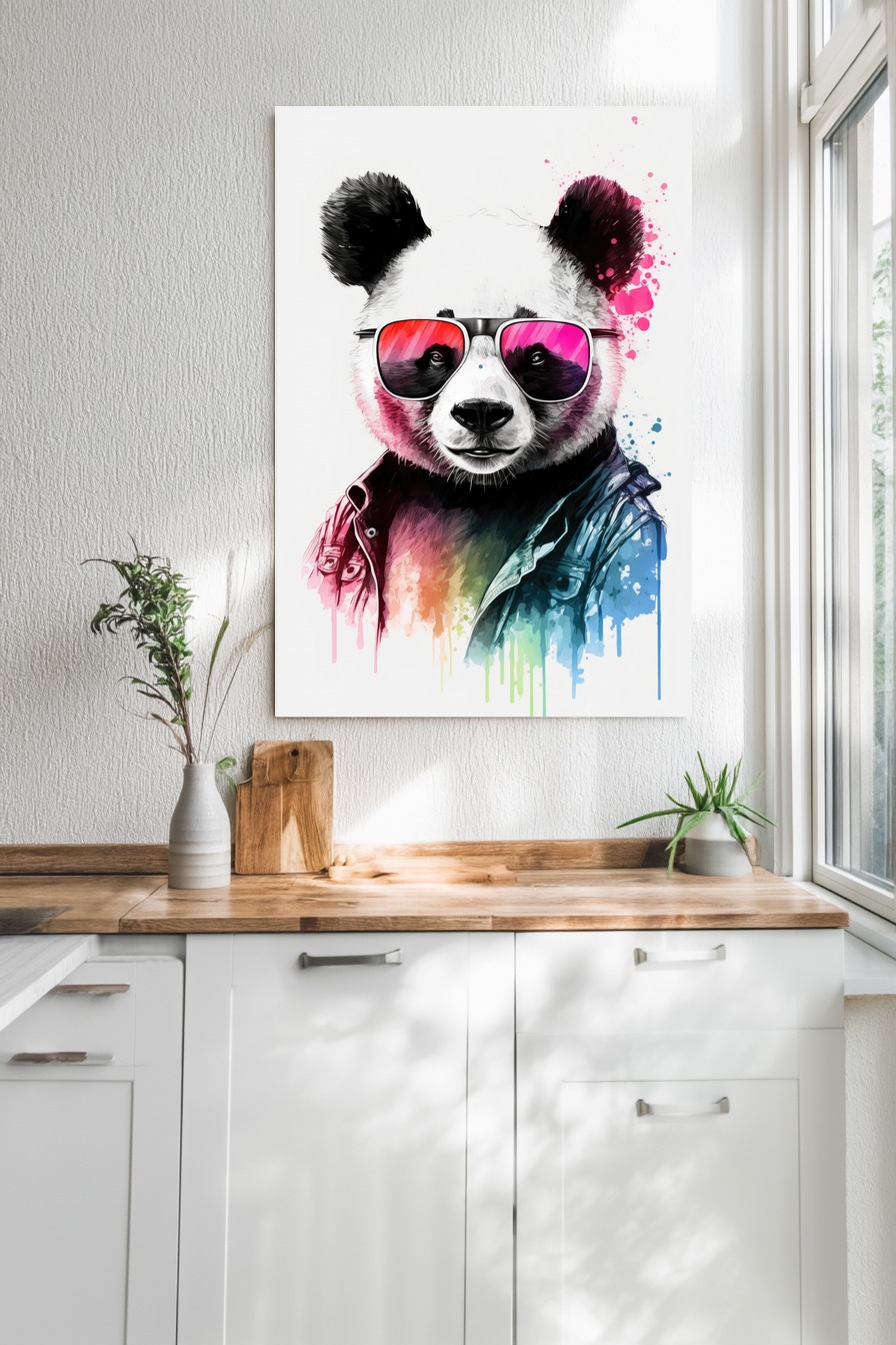 Digitale Kunst Poster Panda Sonnenbrille rot pink bunt