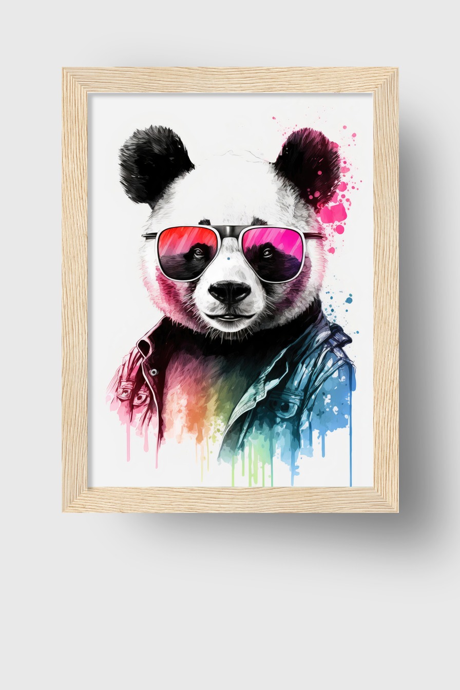 Digitale Kunst Poster Panda Sonnenbrille rot pink bunt