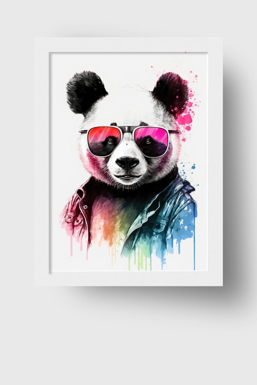 Digitale Kunst Poster Panda Sonnenbrille rot pink bunt