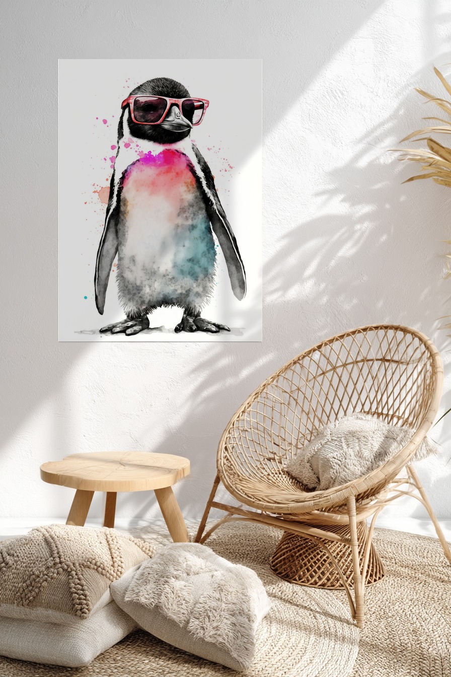Digitale Kunst Poster Pinguin Sonnenbrille bunt farbig