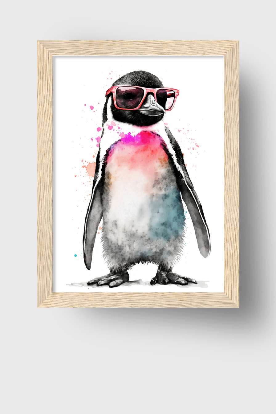 Digitale Kunst Poster Pinguin Sonnenbrille bunt farbig