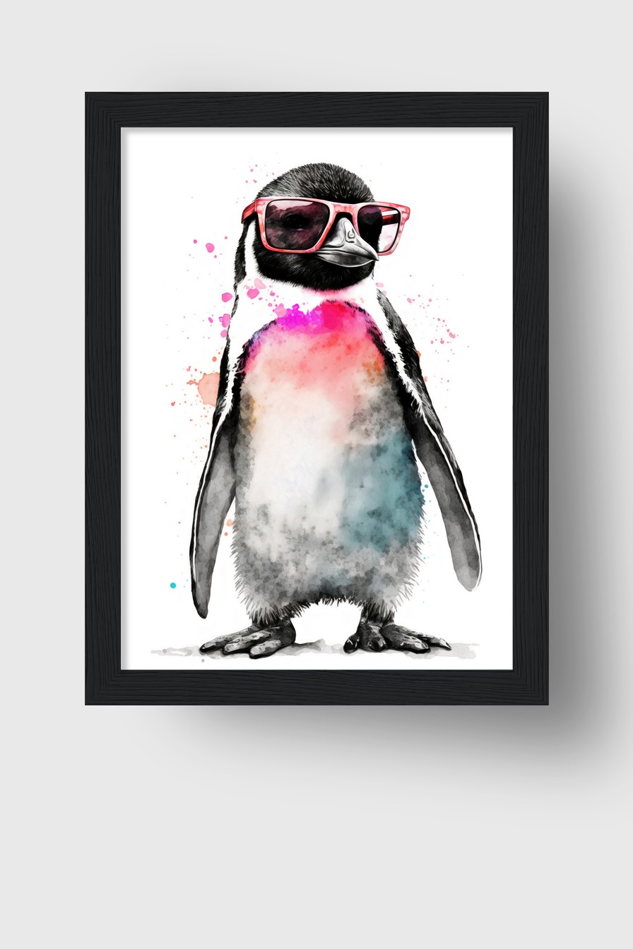 Digitale Kunst Poster Pinguin Sonnenbrille bunt farbig