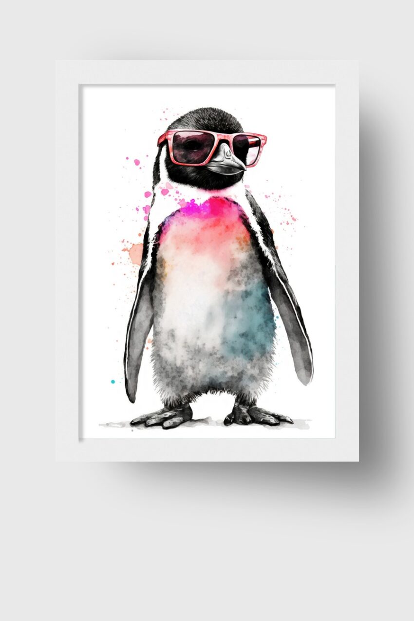 Digitale Kunst Poster Pinguin Sonnenbrille bunt farbig