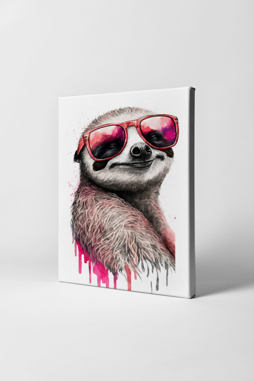 Digitale Kunst Poster Faultier rote Sonnenbrille farbig