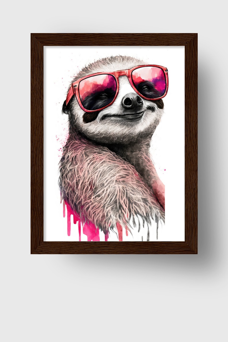 Digitale Kunst Poster Faultier rote Sonnenbrille farbig