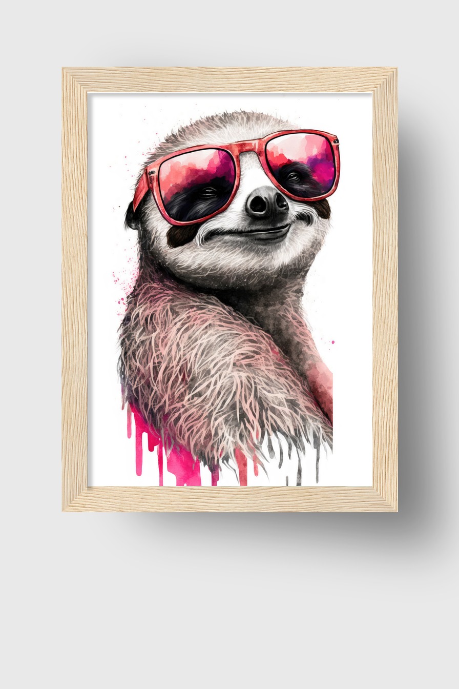Digitale Kunst Poster Faultier rote Sonnenbrille farbig