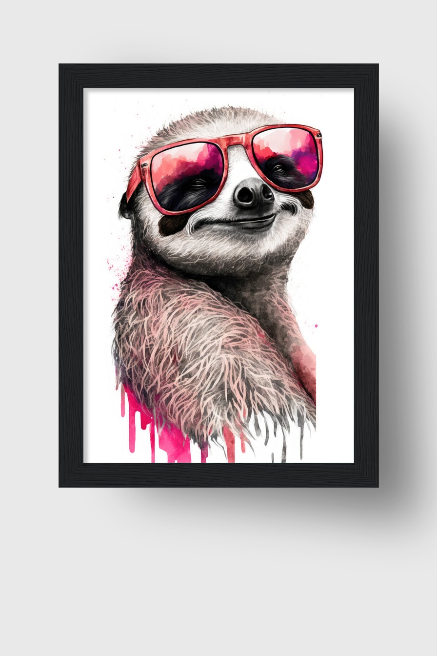 Digitale Kunst Poster Faultier rote Sonnenbrille farbig
