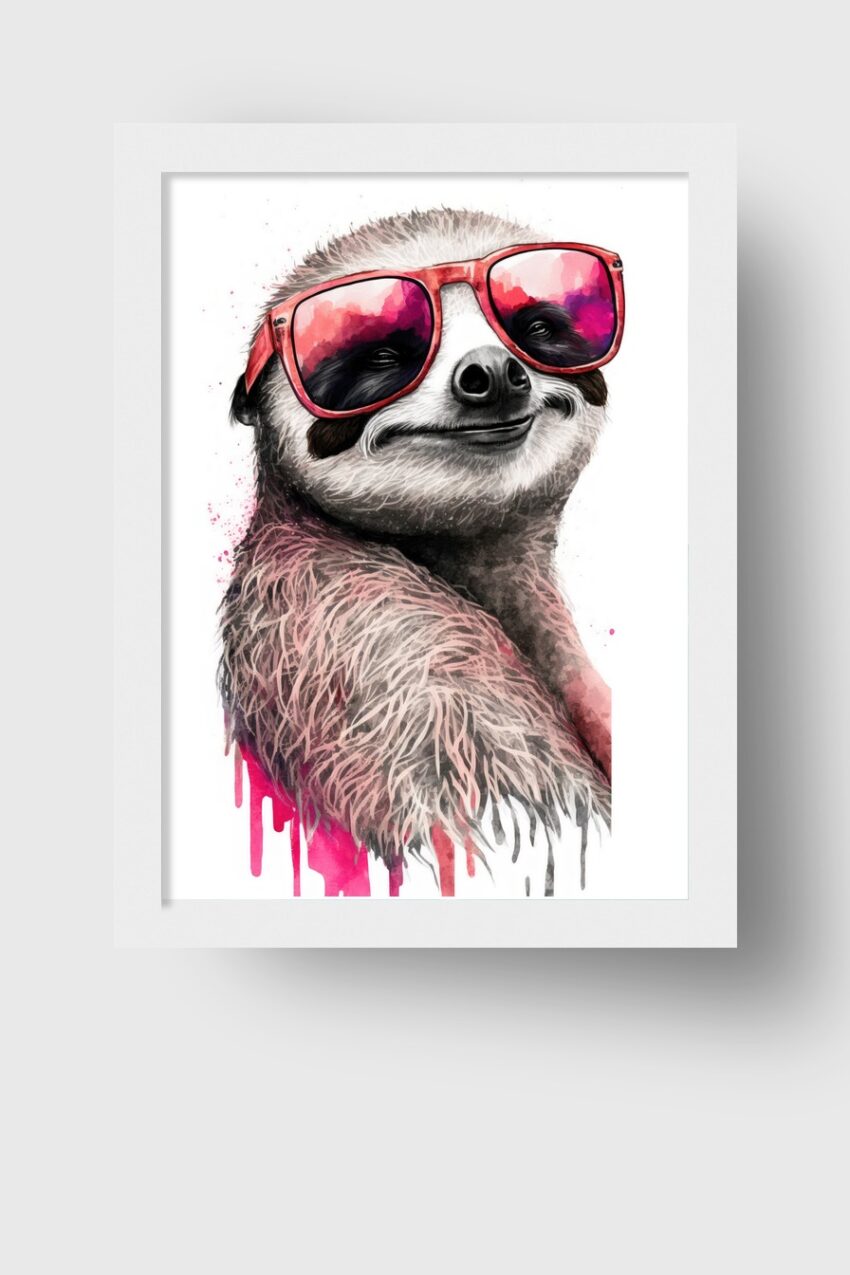 Digitale Kunst Poster Faultier rote Sonnenbrille farbig