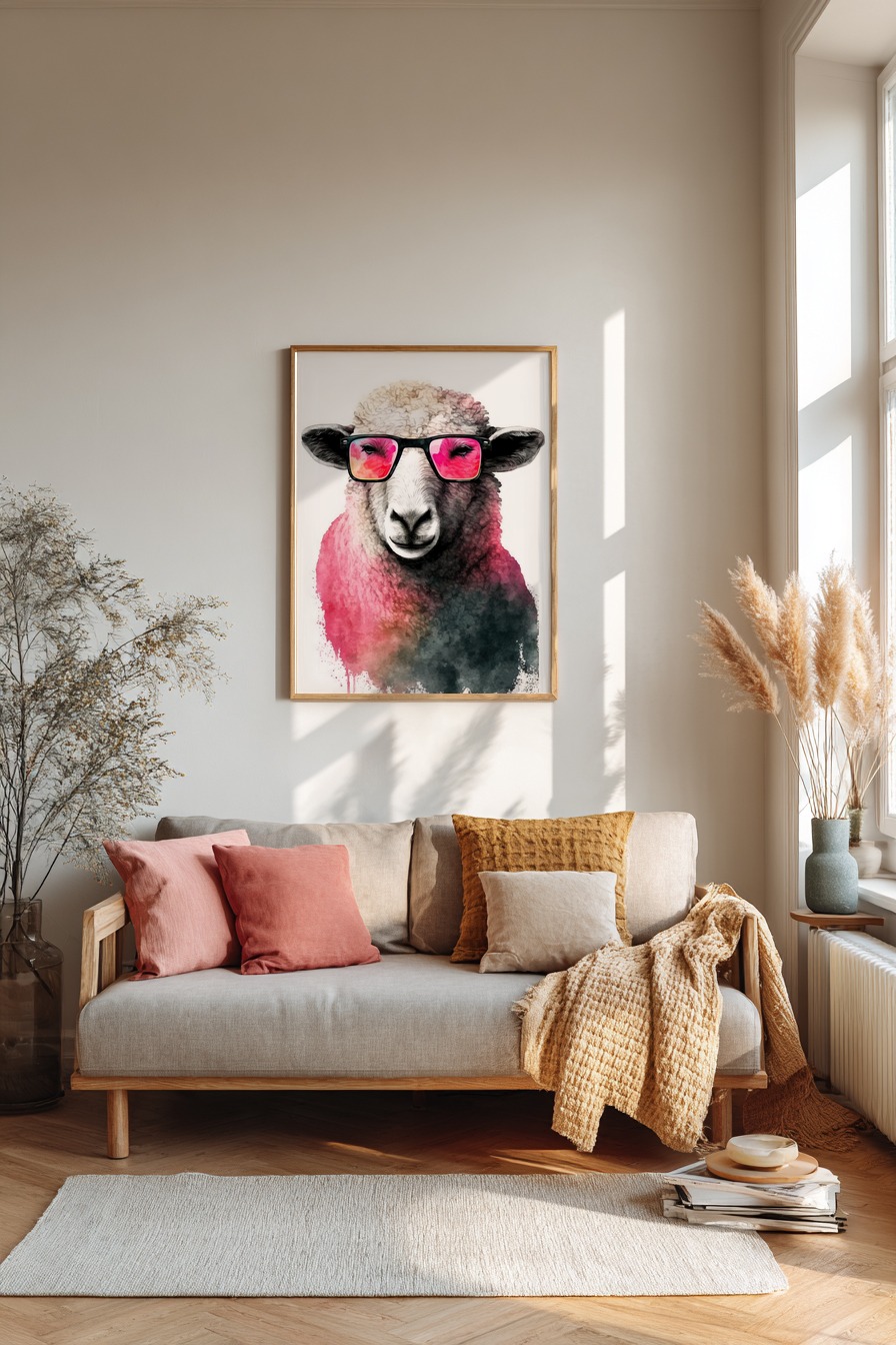 Digitale Kunst Poster Schaf Brille pink