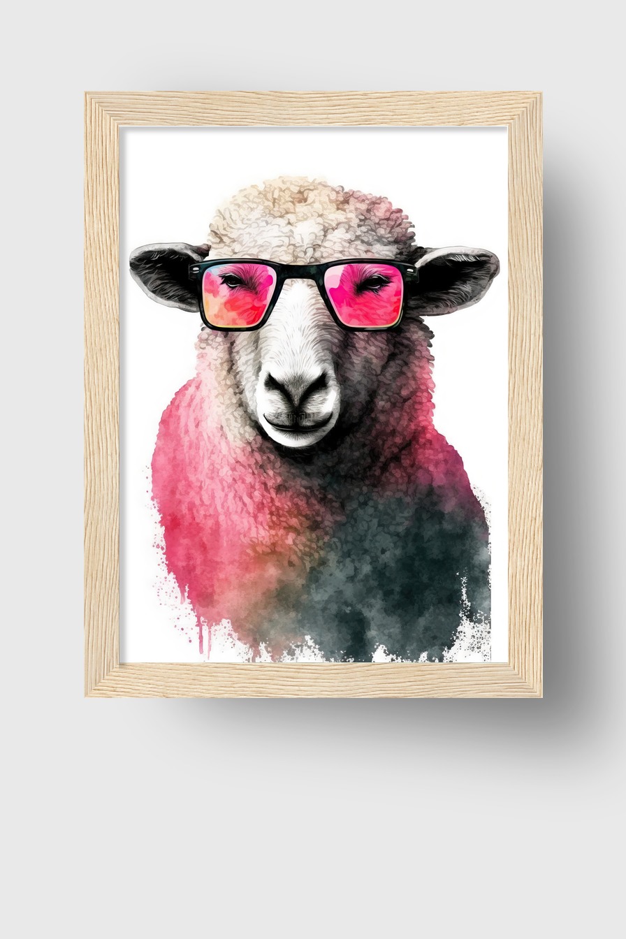 Digitale Kunst Poster Schaf Brille pink
