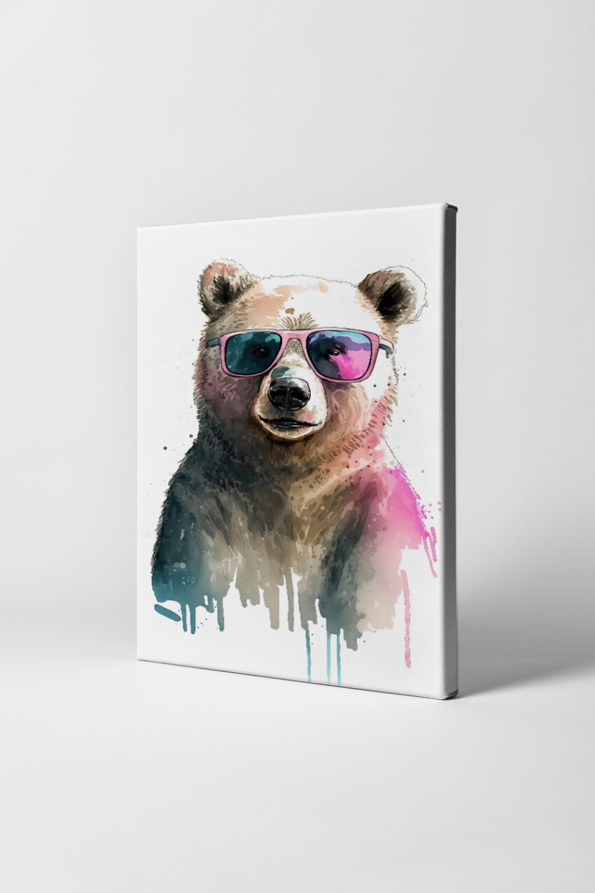 Digitale Kunst Poster Bär Sonnenbrille pink blau