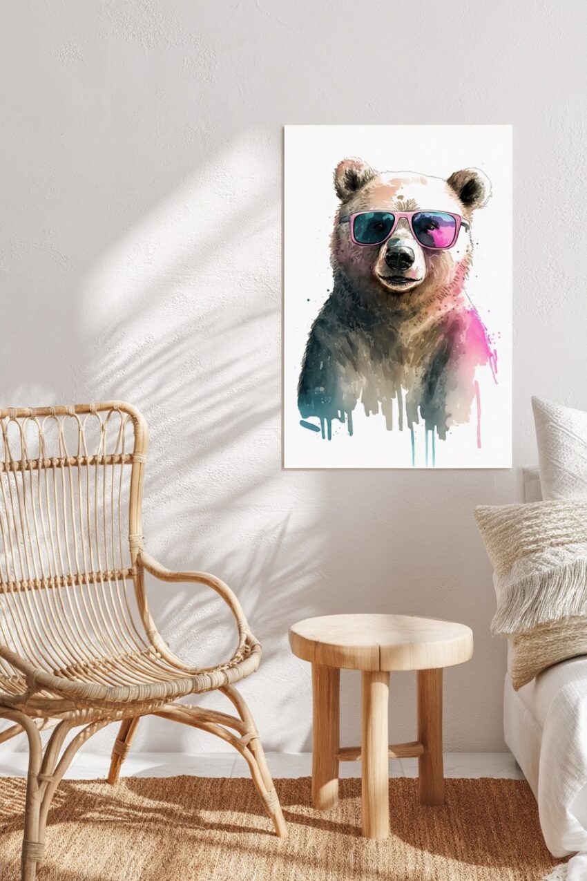 Digitale Kunst Poster Bär Sonnenbrille pink blau