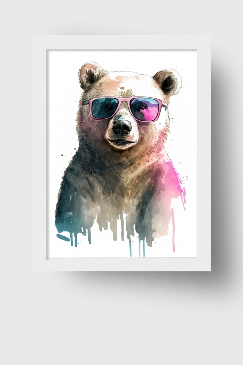 Digitale Kunst Poster Bär Sonnenbrille pink blau