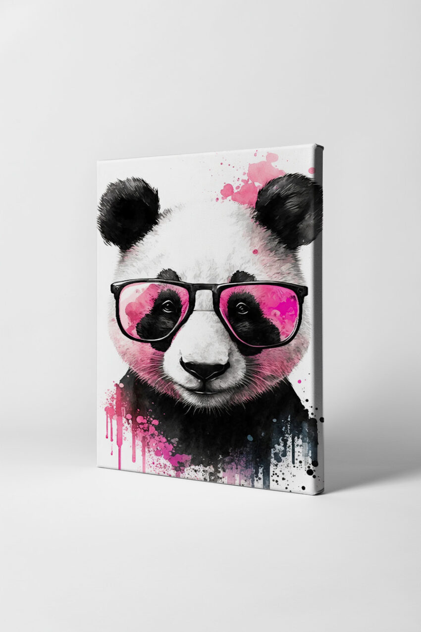 Digitale Kunst Poster Panda Brille rosa schwarz-weiß