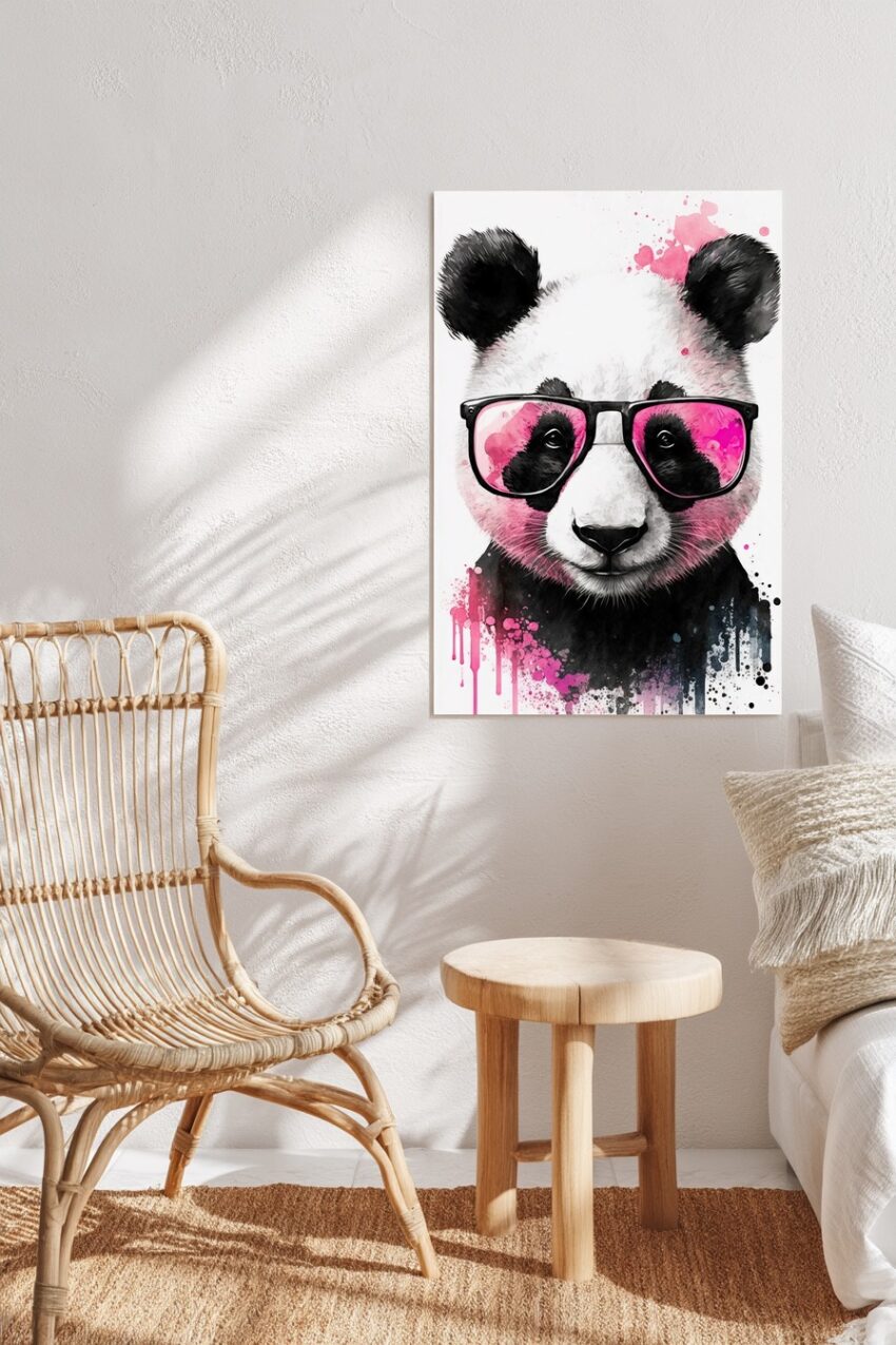 Digitale Kunst Poster Panda Brille rosa schwarz-weiß