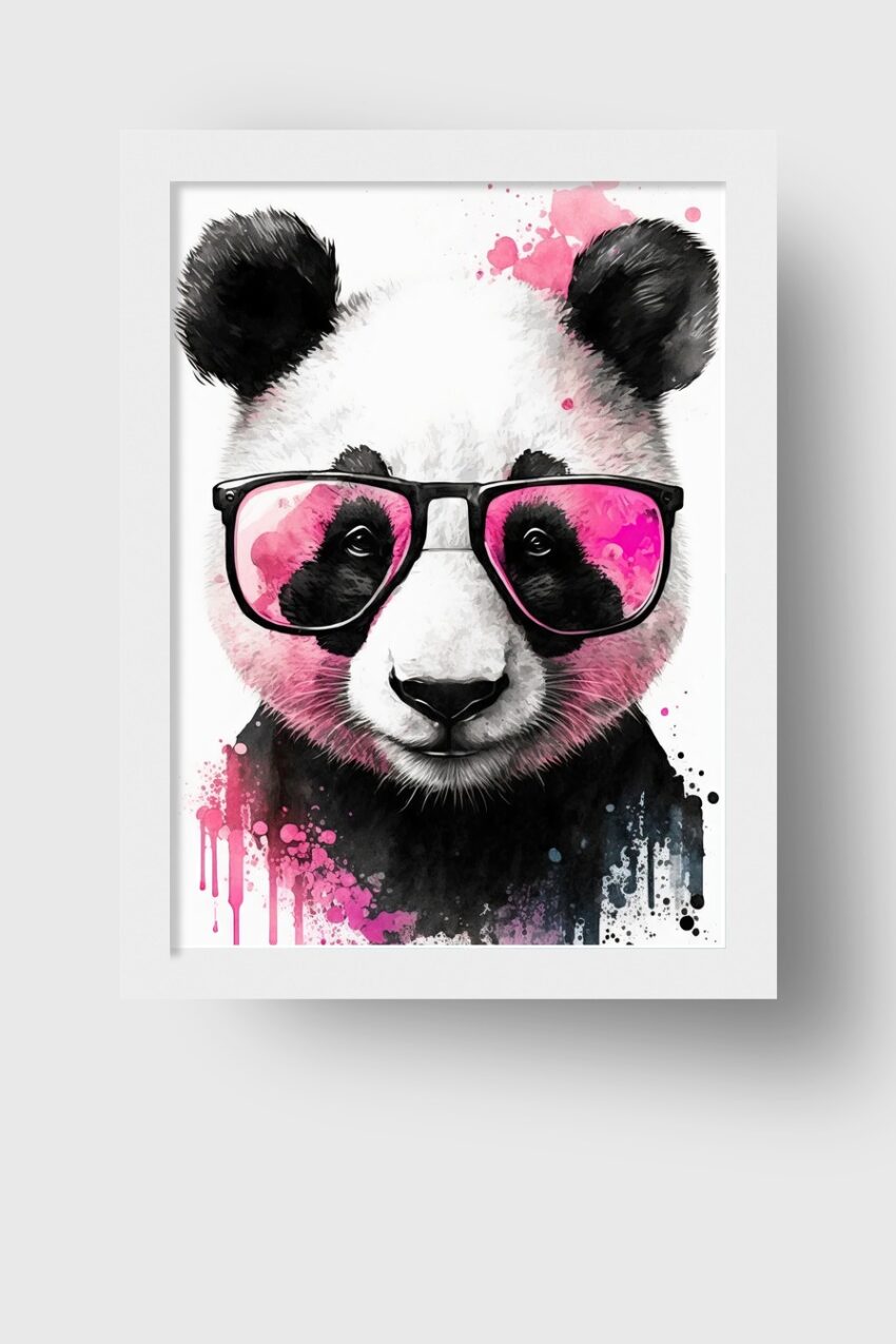 Digitale Kunst Poster Panda Brille rosa schwarz-weiß