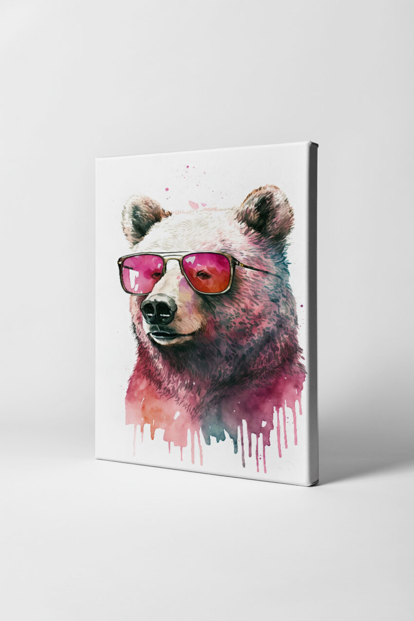 Illustration Poster Bär mit Sonnenbrille rot bunt
