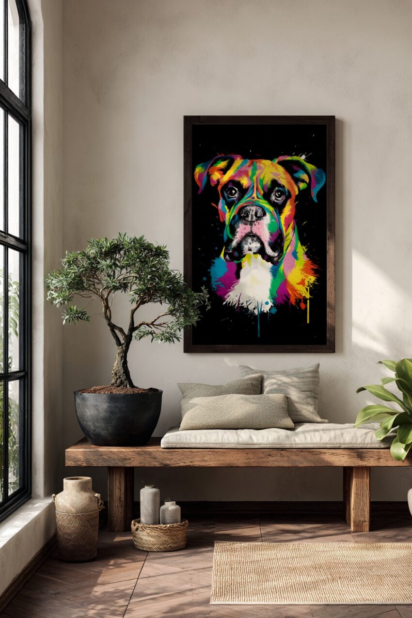 Digitale Kunst Poster Boxer Hund bunt farbig