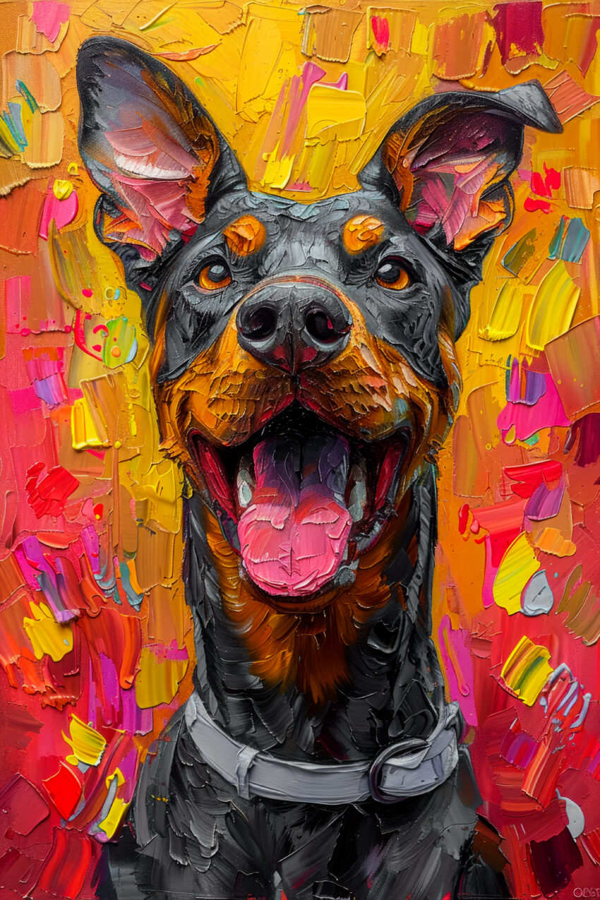 Digitale Kunst Poster Dobermann farbig Porträt lebendig