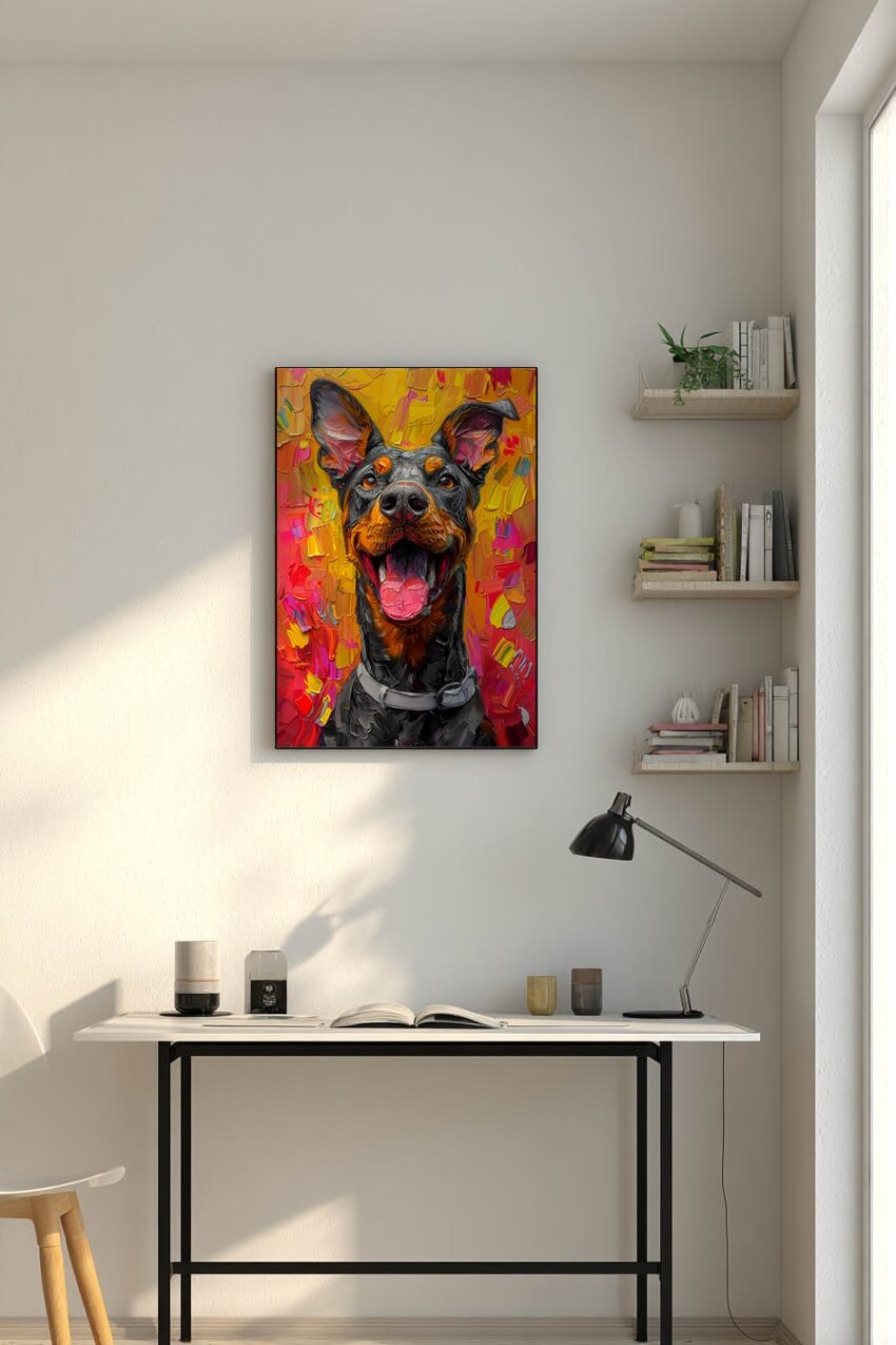 Digitale Kunst Poster Dobermann farbig Porträt lebendig