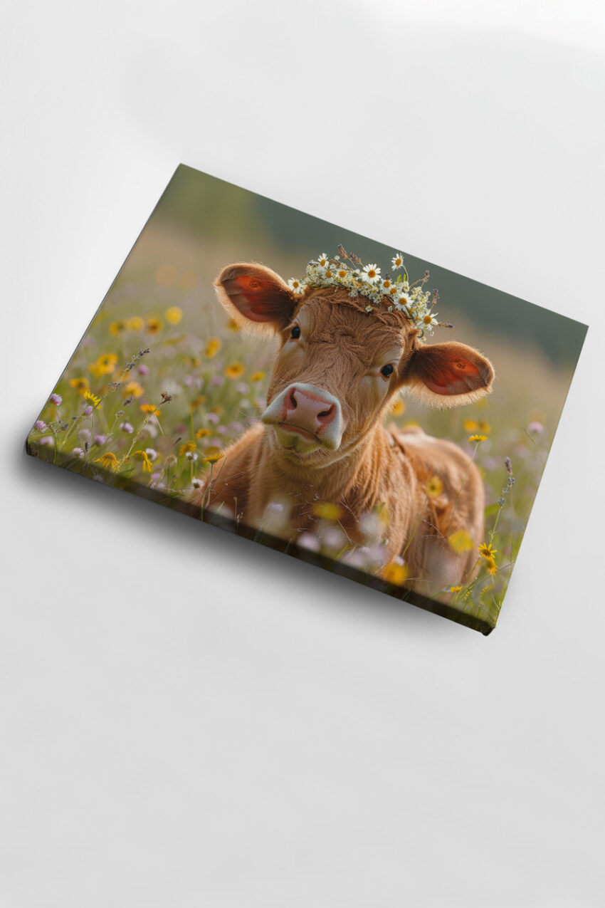 Fotografie Poster Kalb Blumenkranz Sommerwiese