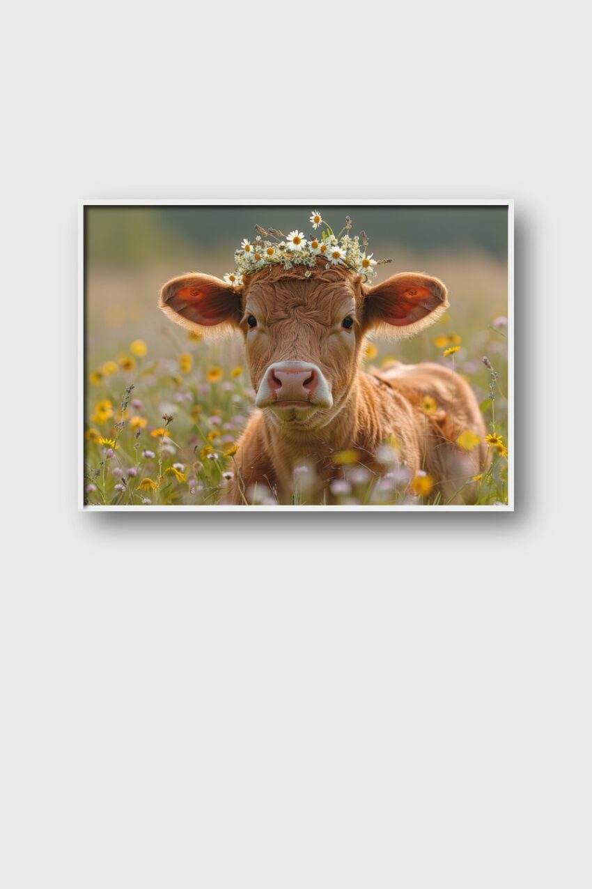 Fotografie Poster Kalb Blumenkranz Sommerwiese