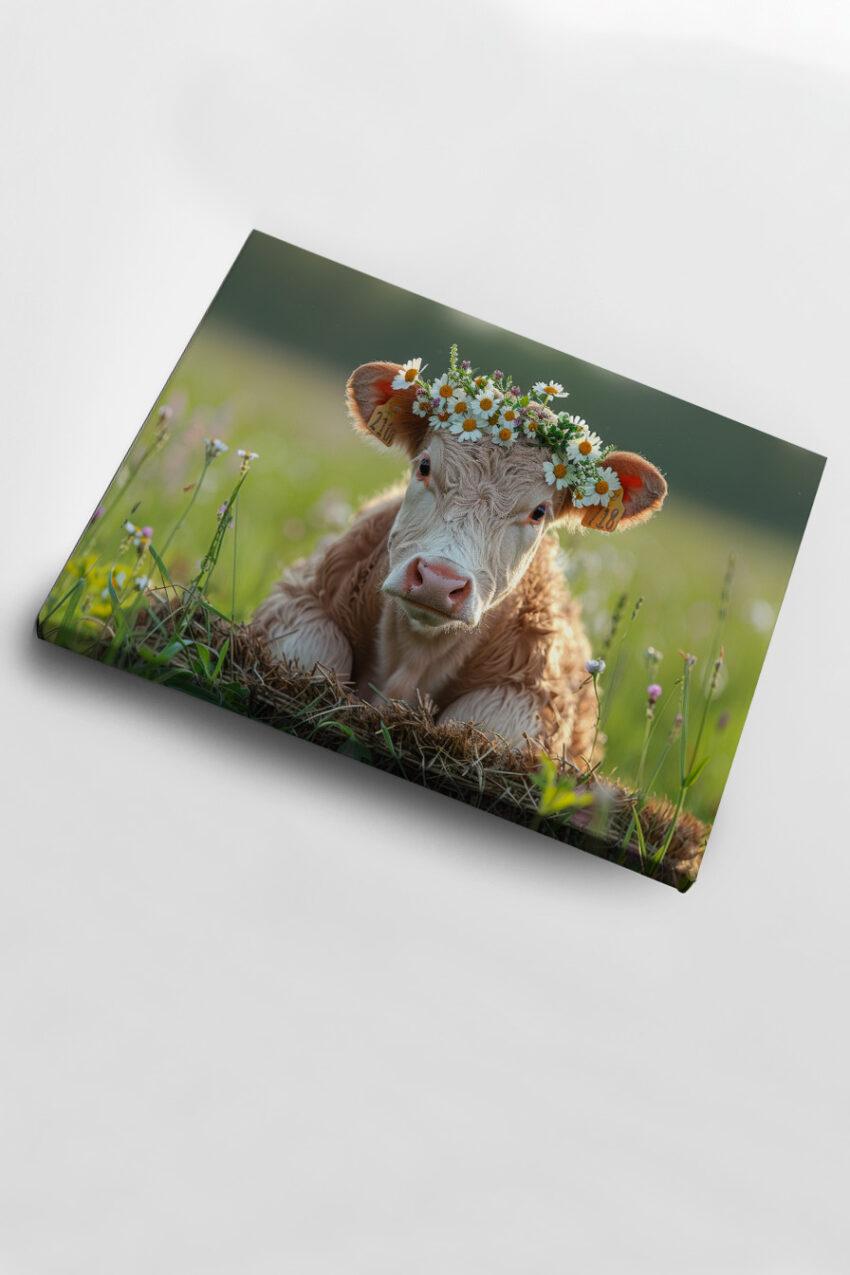 Fotografie Poster Kalb Margeritenkranz Sommerwiese