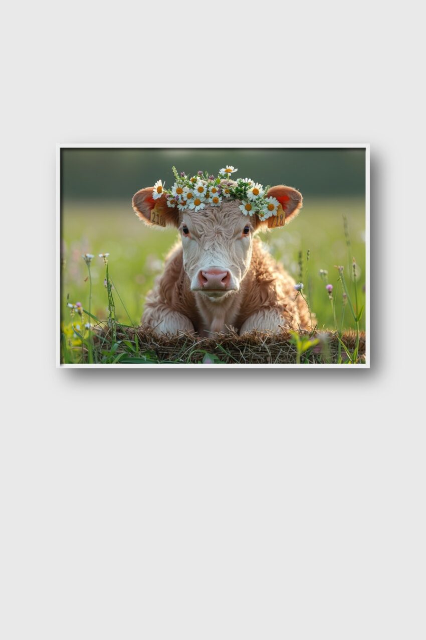 Fotografie Poster Kalb Margeritenkranz Sommerwiese