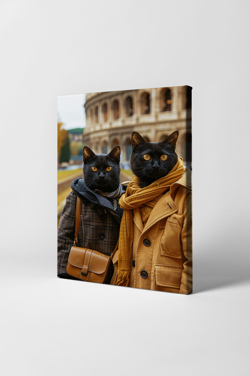 Fotografie Poster schwarze Katzen Duo Herbstkleidung
