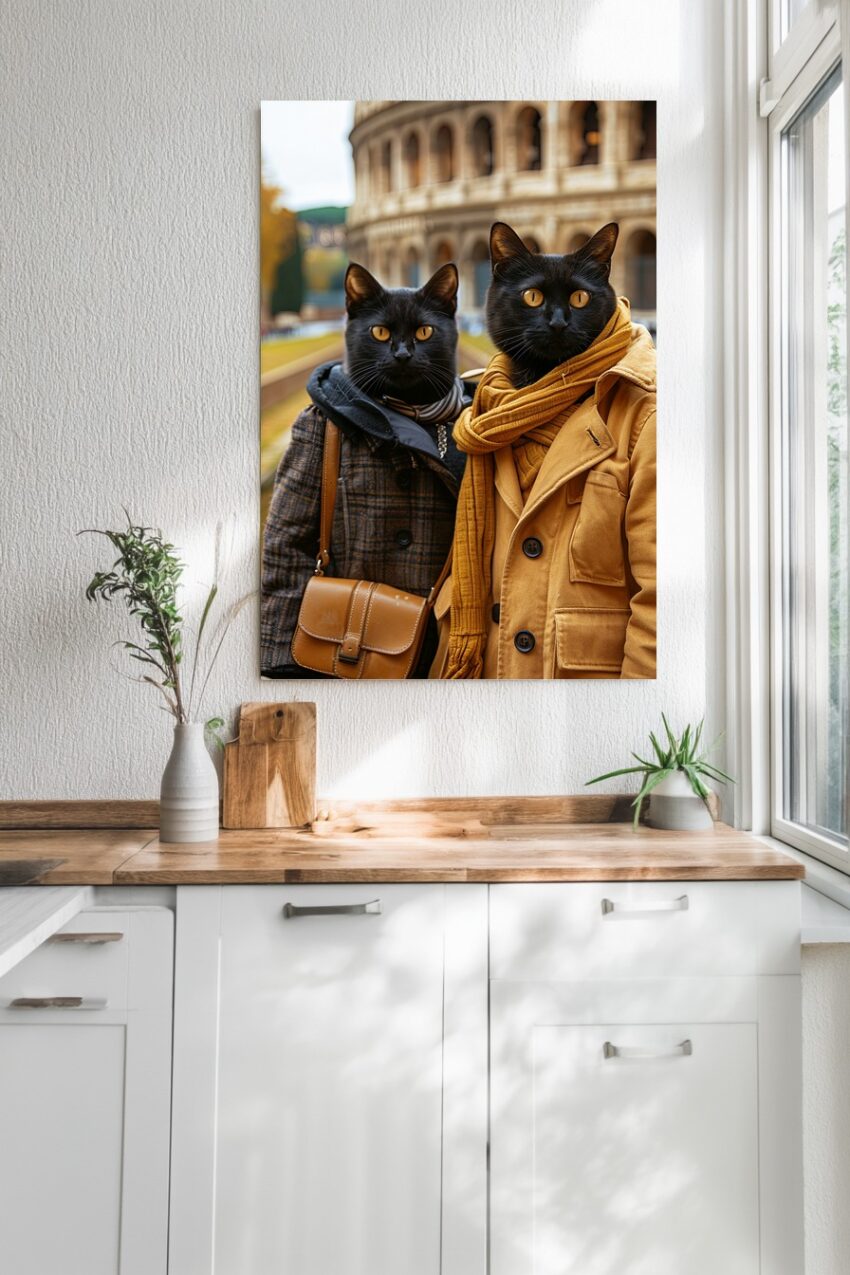 Fotografie Poster schwarze Katzen Duo Herbstkleidung
