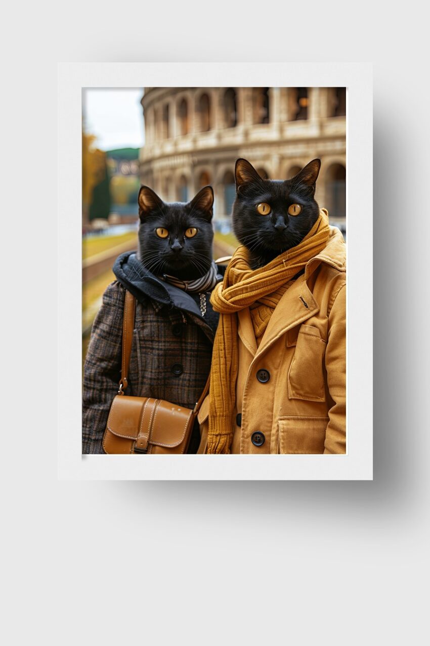 Fotografie Poster schwarze Katzen Duo Herbstkleidung