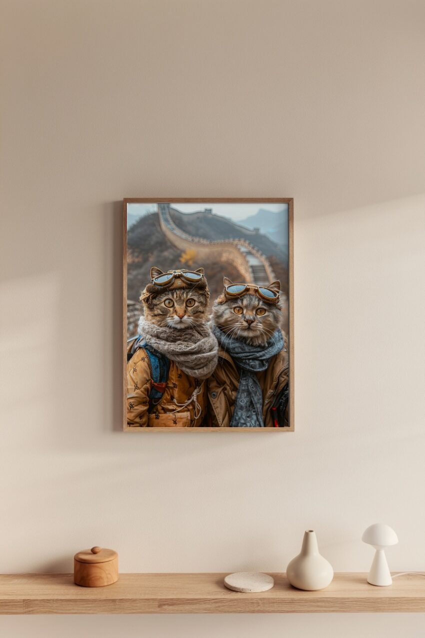 Fotografie Poster Katzen Reisende Brillen braun