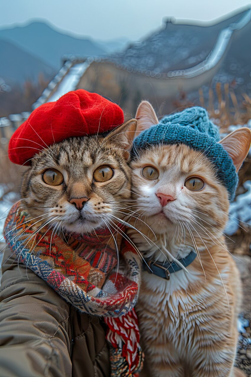 Fotografie Poster Katzen Porträt Mütze Winter