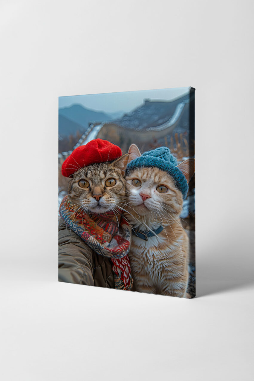 Fotografie Poster Katzen Porträt Mütze Winter
