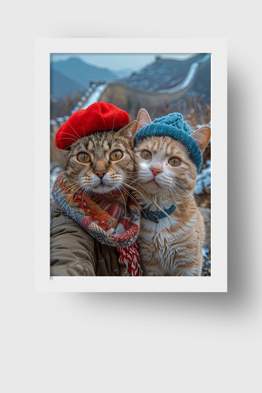 Fotografie Poster Katzen Porträt Mütze Winter
