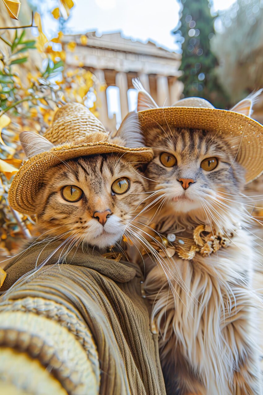 Fotografie Poster Katzen Strohhüte Nahaufnahme getigert braun