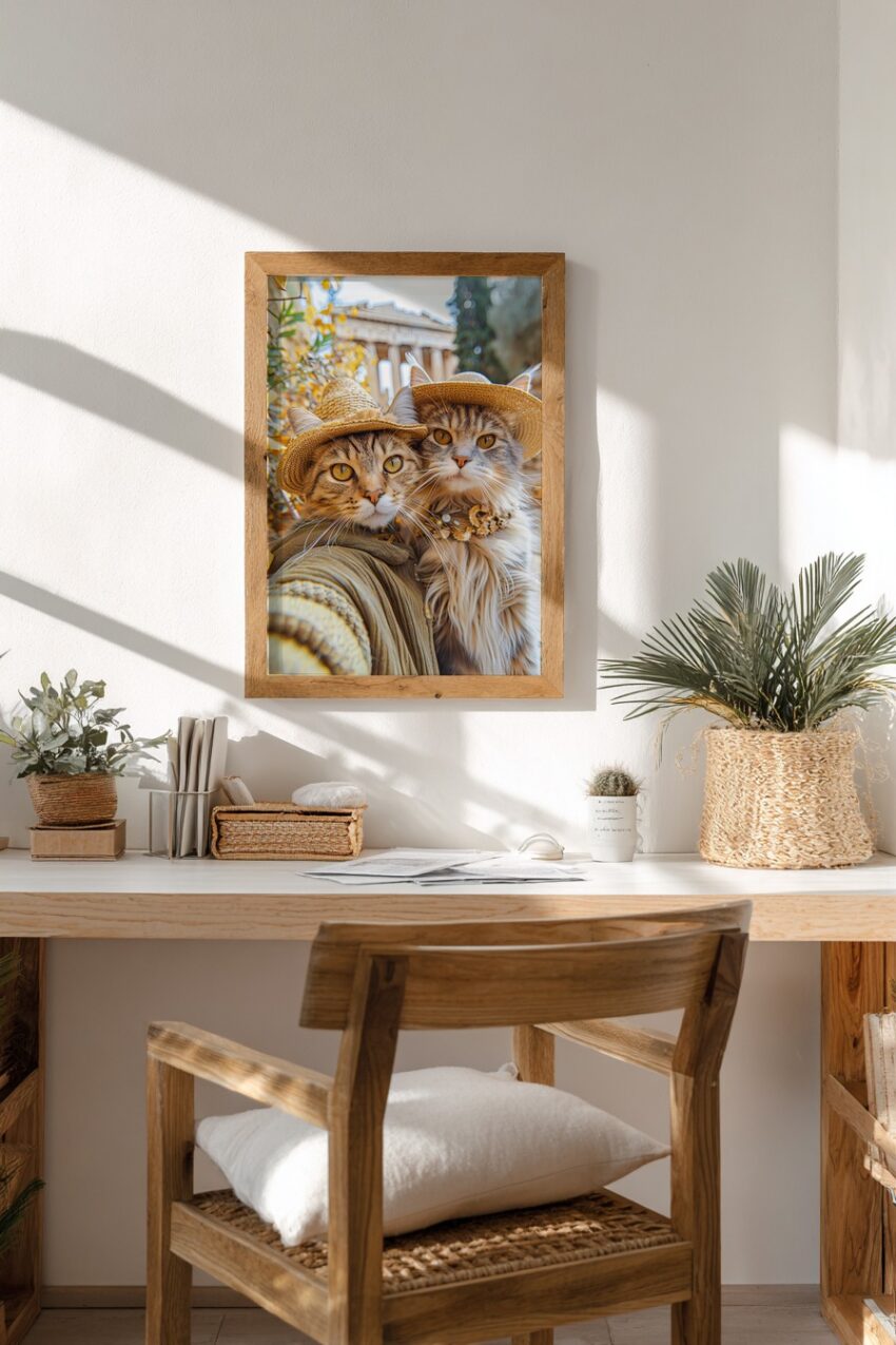 Fotografie Poster Katzen Strohhüte Nahaufnahme getigert braun