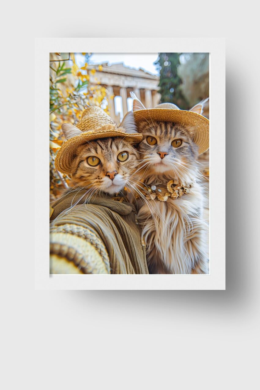 Fotografie Poster Katzen Strohhüte Nahaufnahme getigert braun