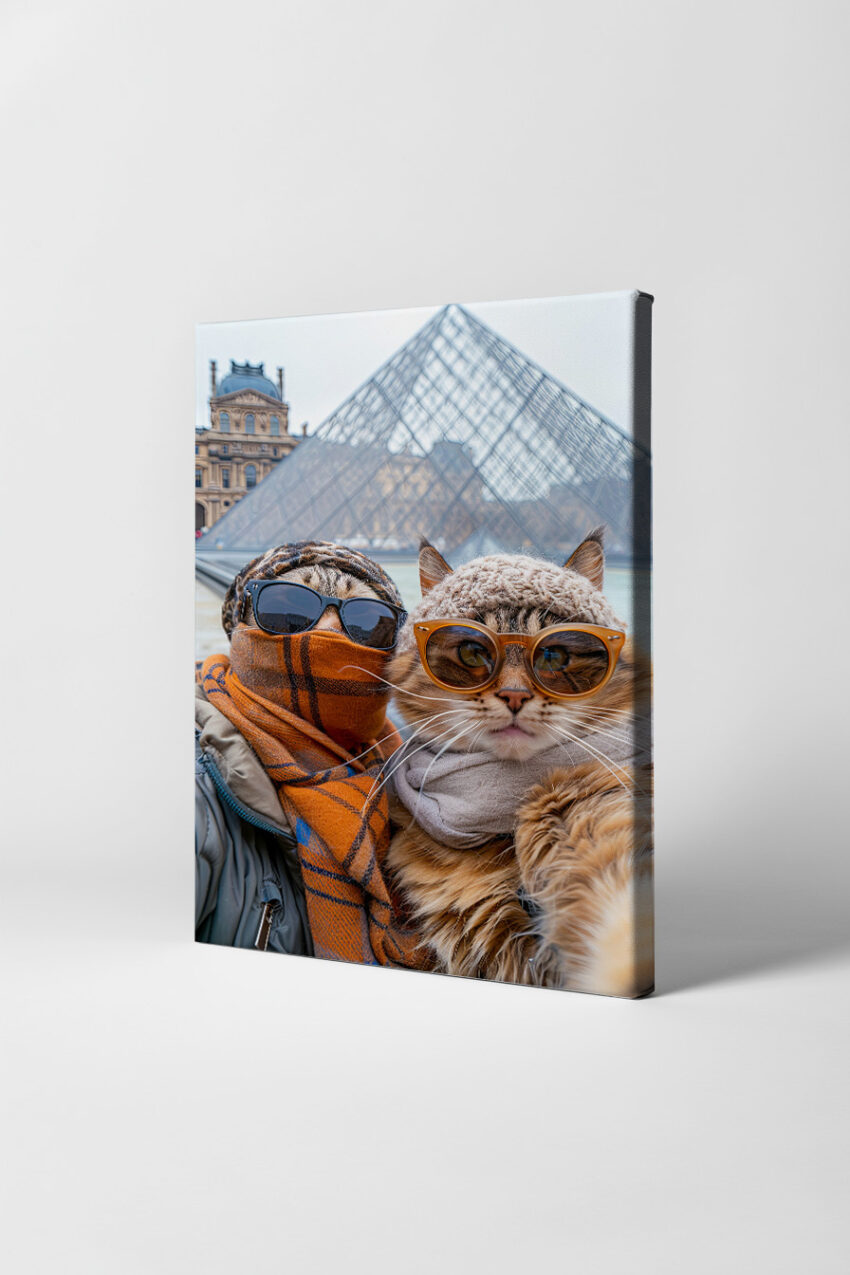 Fotografie Poster Katzen Brillen Mützen Louvre