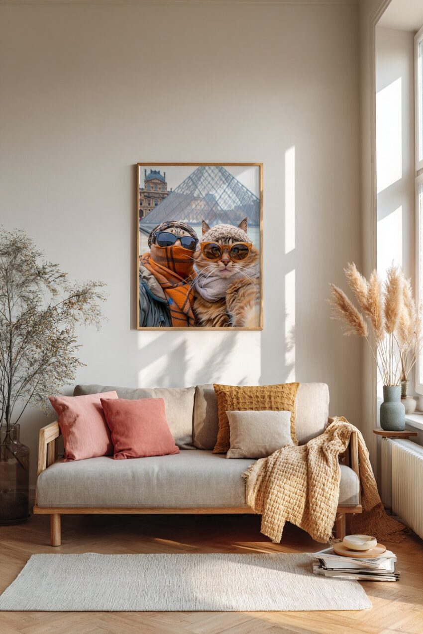 Fotografie Poster Katzen Brillen Mützen Louvre