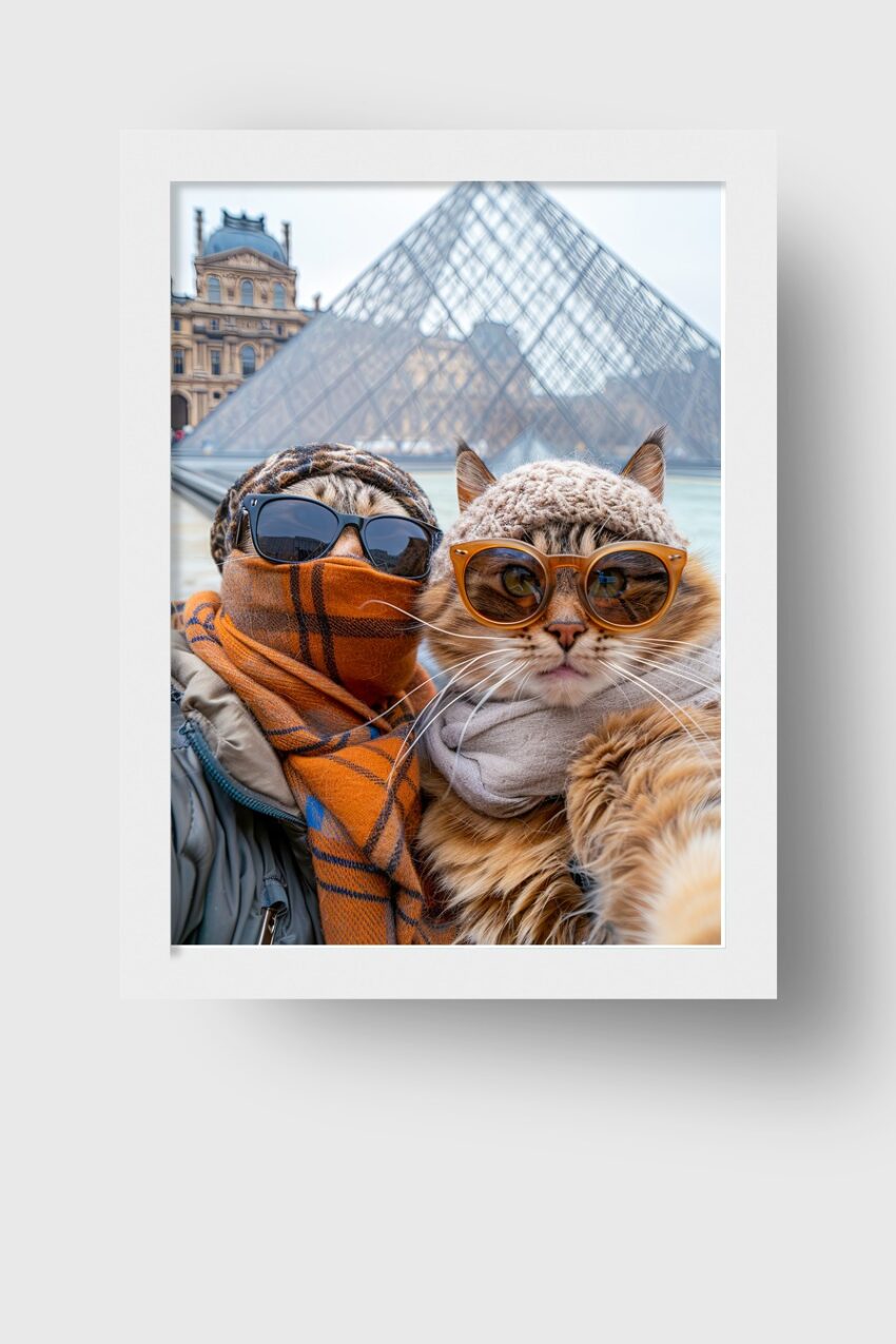 Fotografie Poster Katzen Brillen Mützen Louvre