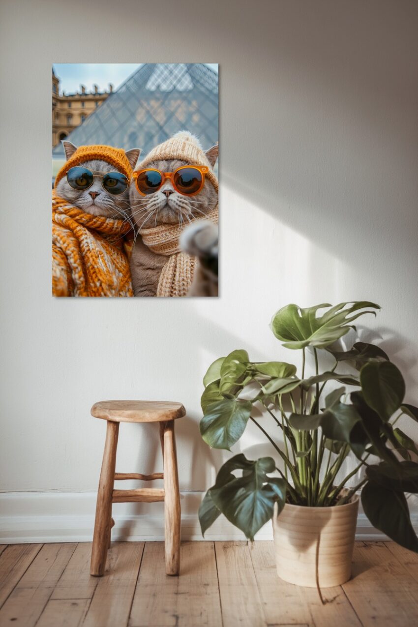 Fotografie Poster Katzen Duo Mützen Sonnenbrillen orange beige