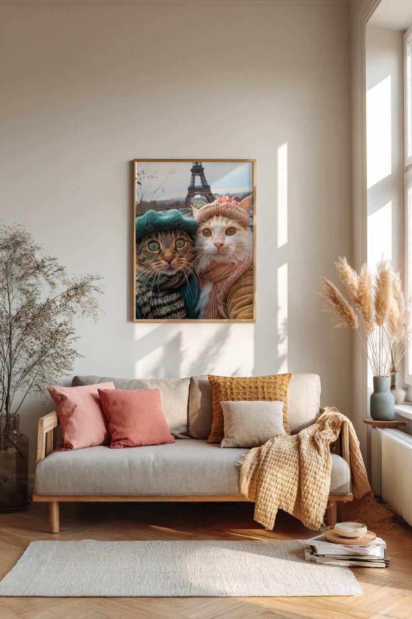 Fotografie Poster Katzen Paris Mütze Schal
