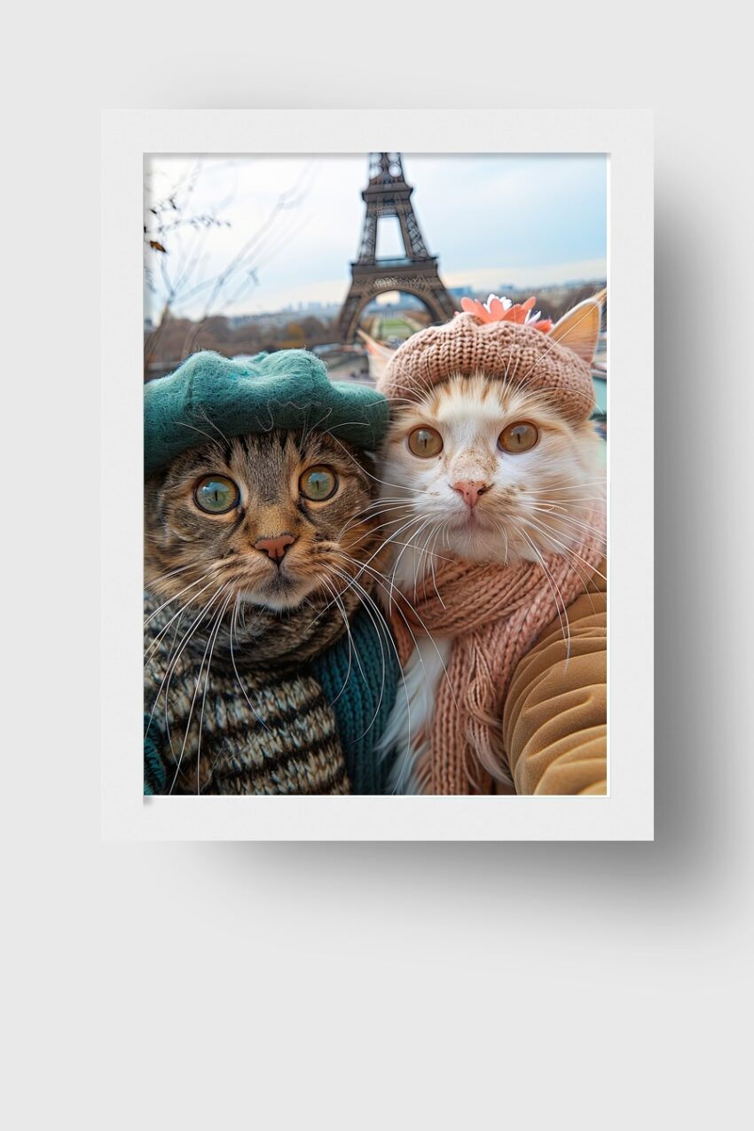 Fotografie Poster Katzen Paris Mütze Schal