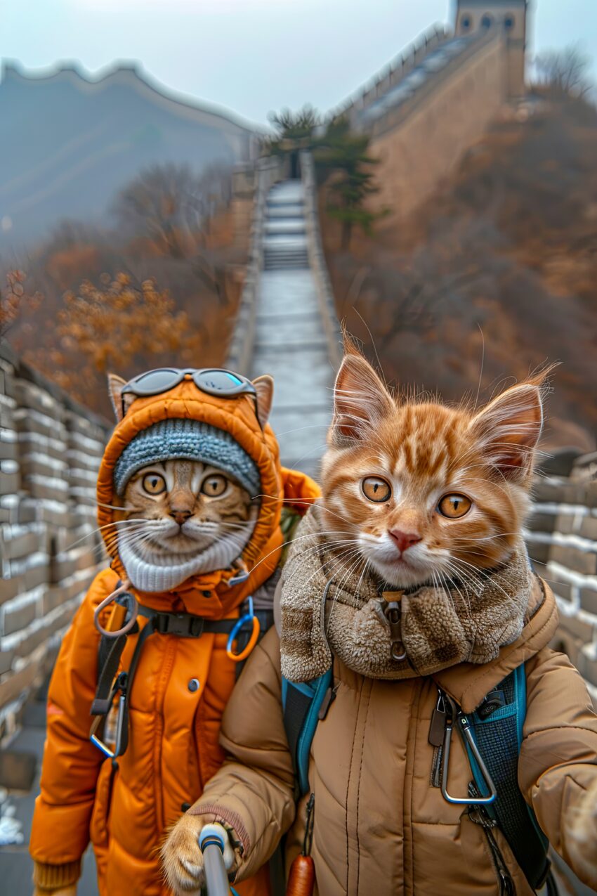 Fotografie Poster Katzen Große Mauer herbstlich outdoor