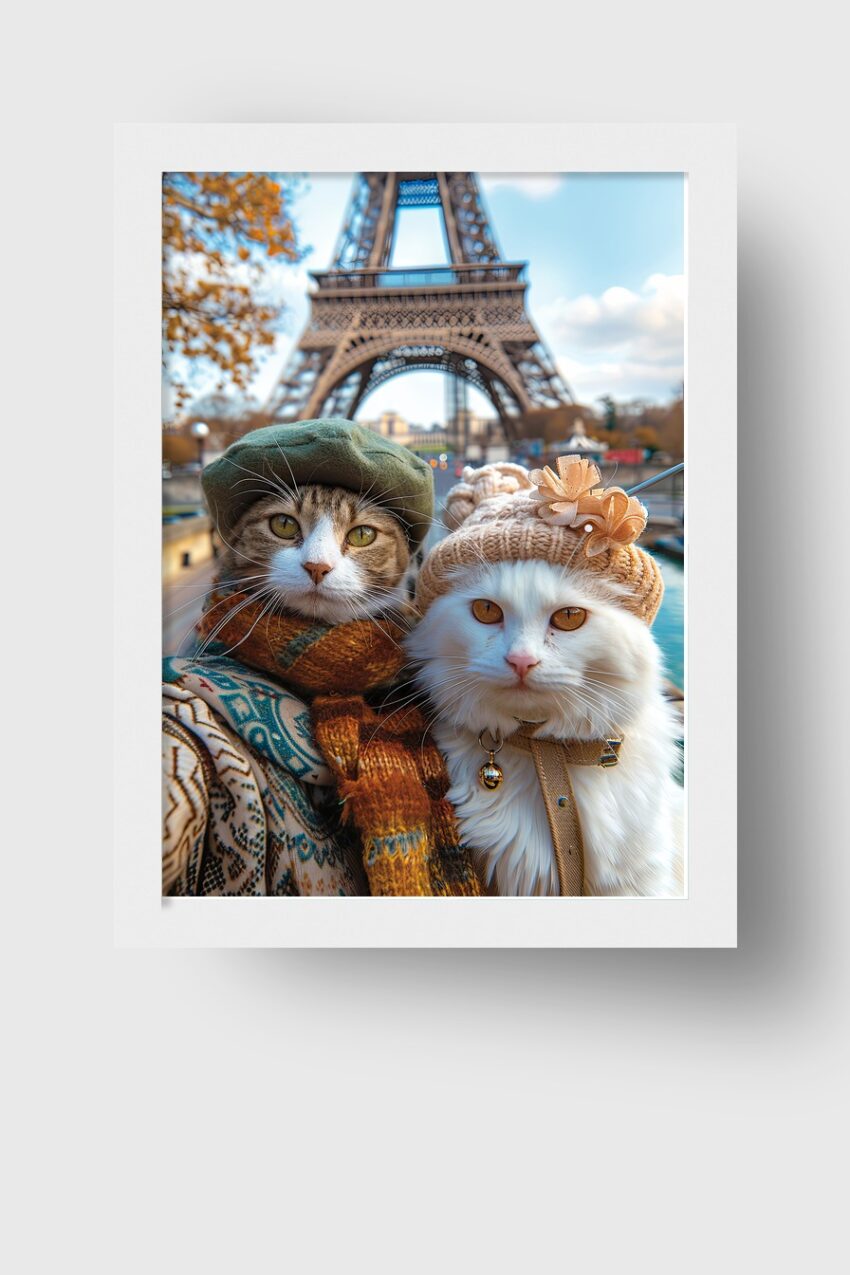 Fotografie Poster Katzen Eiffelturm Herbstmode